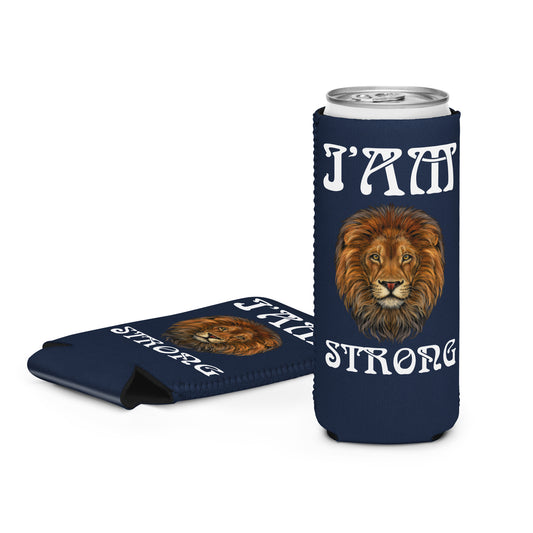 “I’AM STRONG”Navy Can Cooler W/White Font