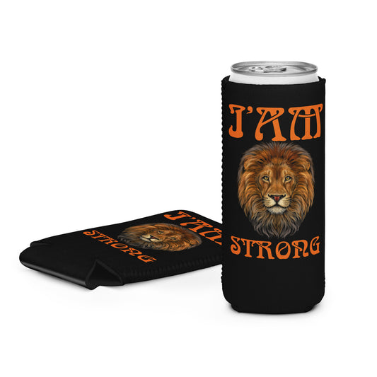 “I’AM STRONG!”Black Can Cooler W/Orange Font