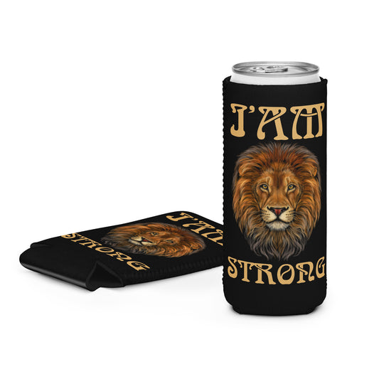 “I’AM STRONG!” Black Can Cooler W/Fawn Font