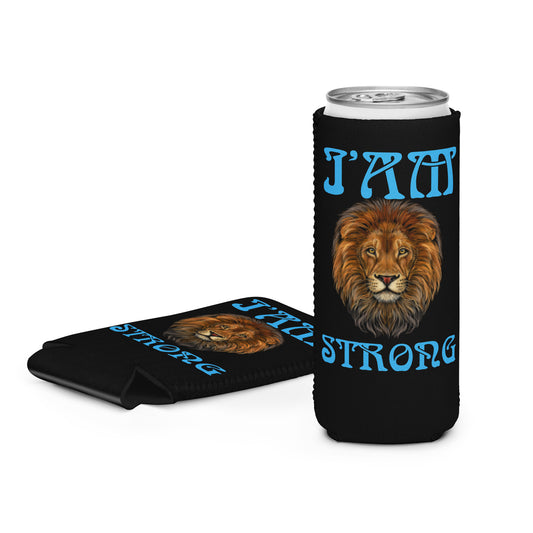 “I’AM STRONG!” Black Can Cooler W/SkyBlue Font