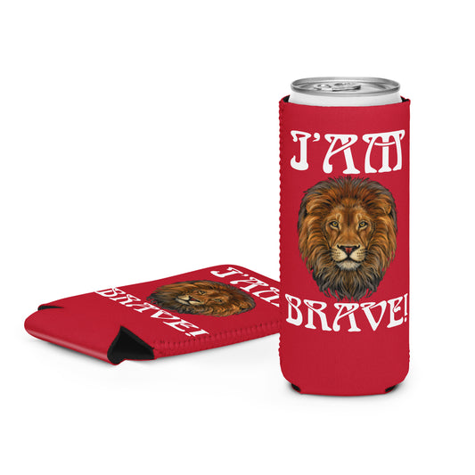 “IAM BRAVE!” Red Can Cooler W/White Font