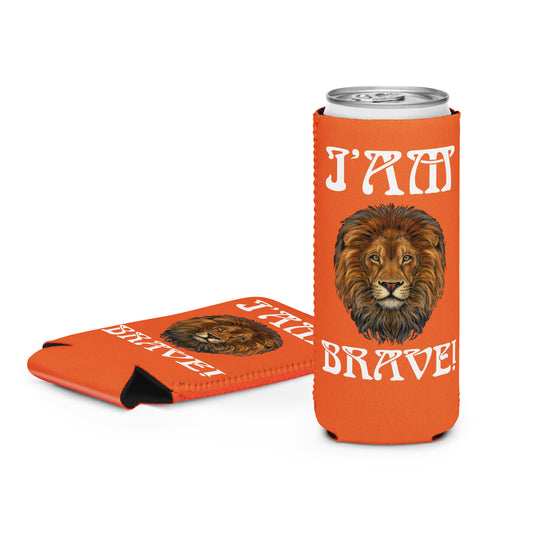 “I’AM BRAVE!” Orange Can Cooler W/White Font