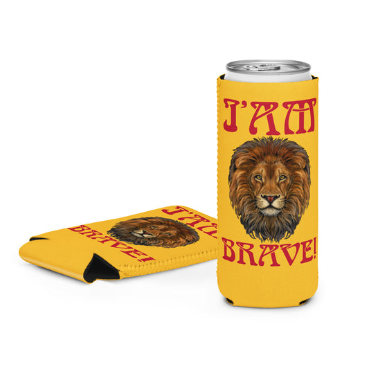 “I’AM BRAVE!” Yellow Can Cooler W/Red Font