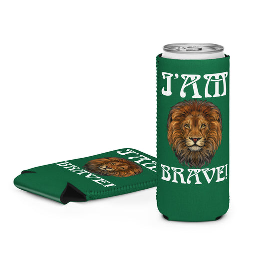 “I’AM BRAVE!” Green Can Cooler W/White Font