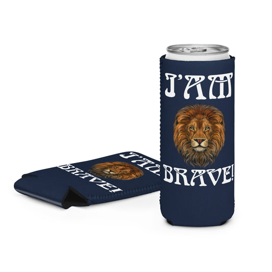 “I’AM BRAVE!” Navy Can Cooler W/White Font