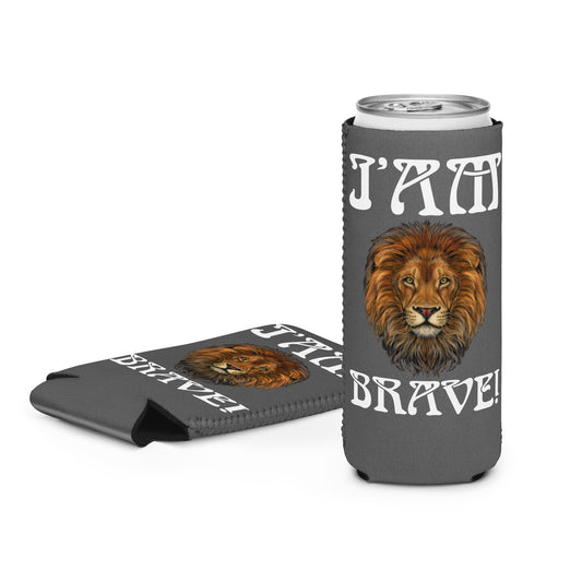 “I’AM BRAVE!” Grey Can Cooler W/White Font