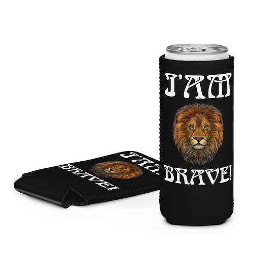 “I’AM BRAVE!” Black Can Cooler W/White Font