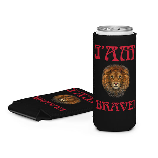 “I’AM BRAVE!” Black Can Cooler W/Red Font