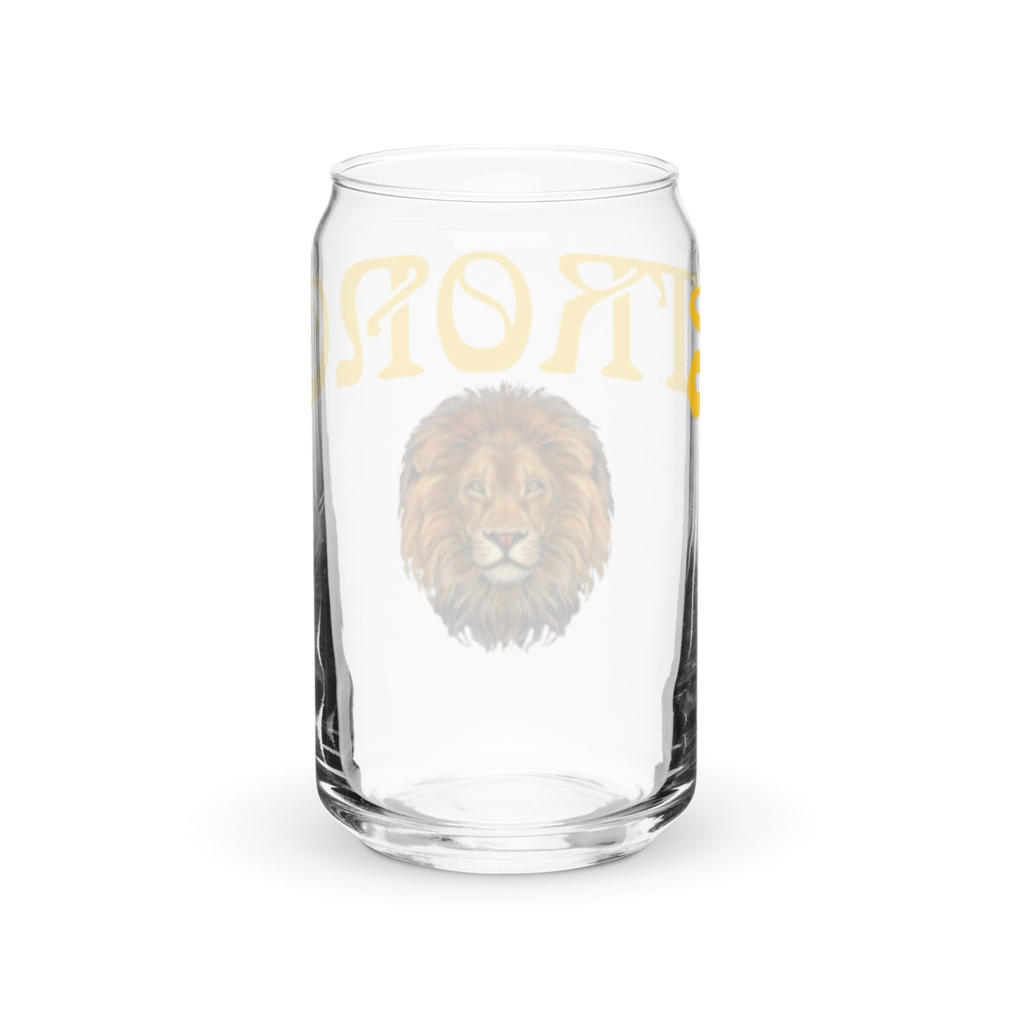 “STRONG” Can-Shaped Glass W/Yellow Font