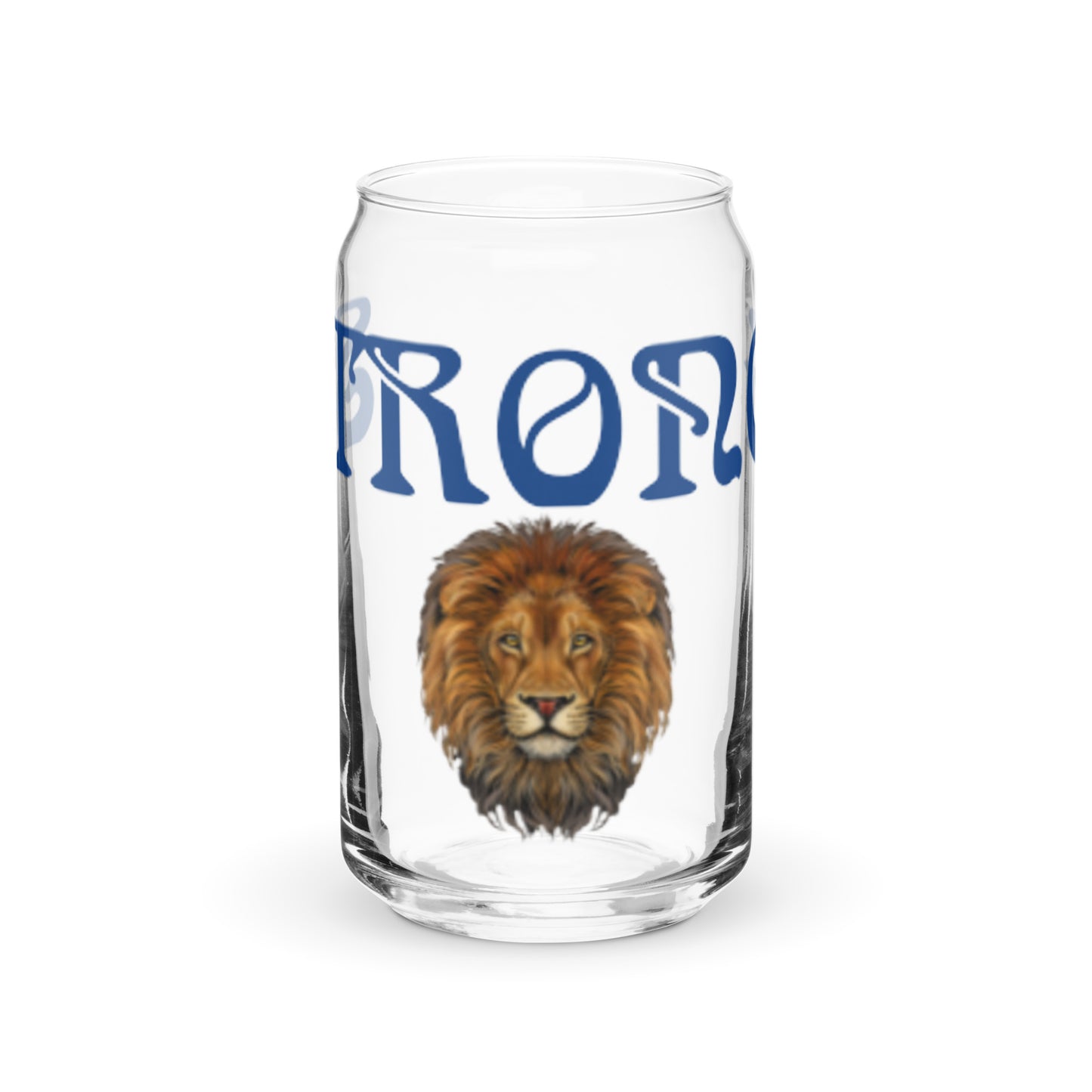 “STRONG” Can-Shaped Glass W/Blue Font