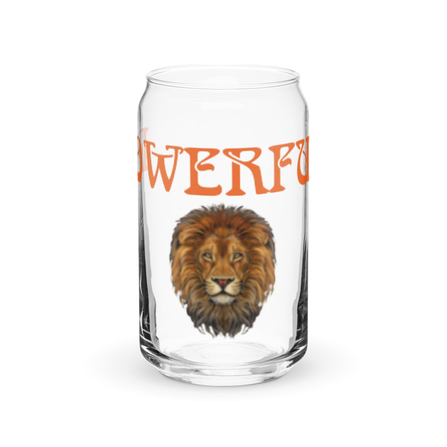 “POWERFUL”Can-Shaped Glass W/Orange Font