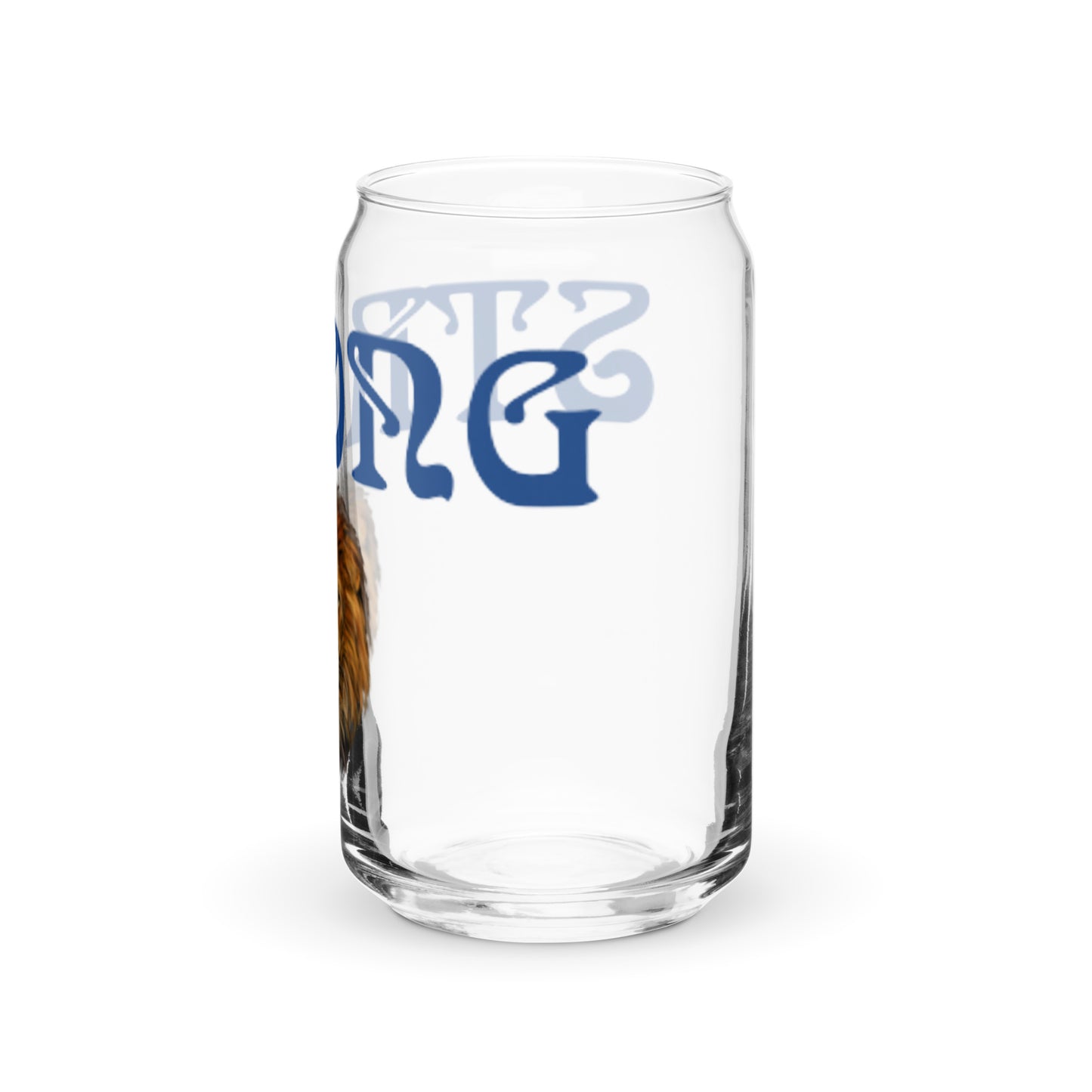 “STRONG” Can-Shaped Glass W/Blue Font