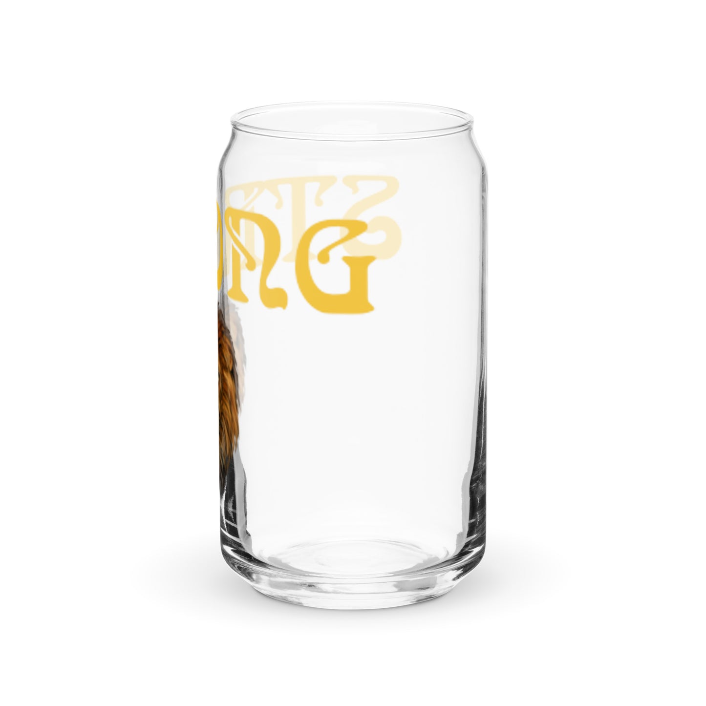 “STRONG” Can-Shaped Glass W/Yellow Font