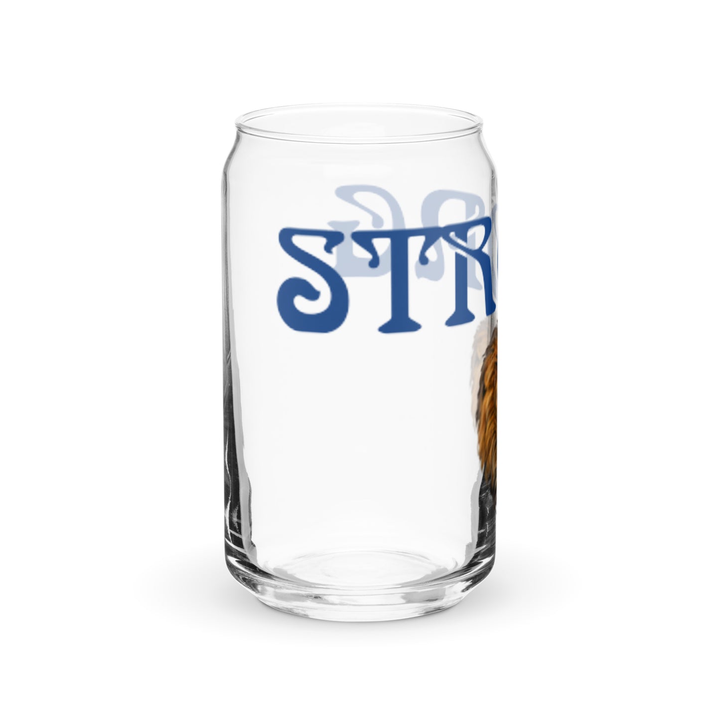 “STRONG” Can-Shaped Glass W/Blue Font