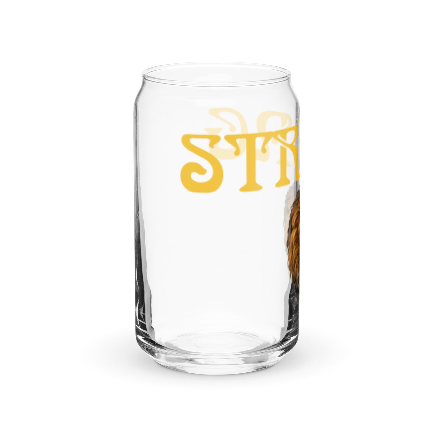 “STRONG” Can-Shaped Glass W/Yellow Font