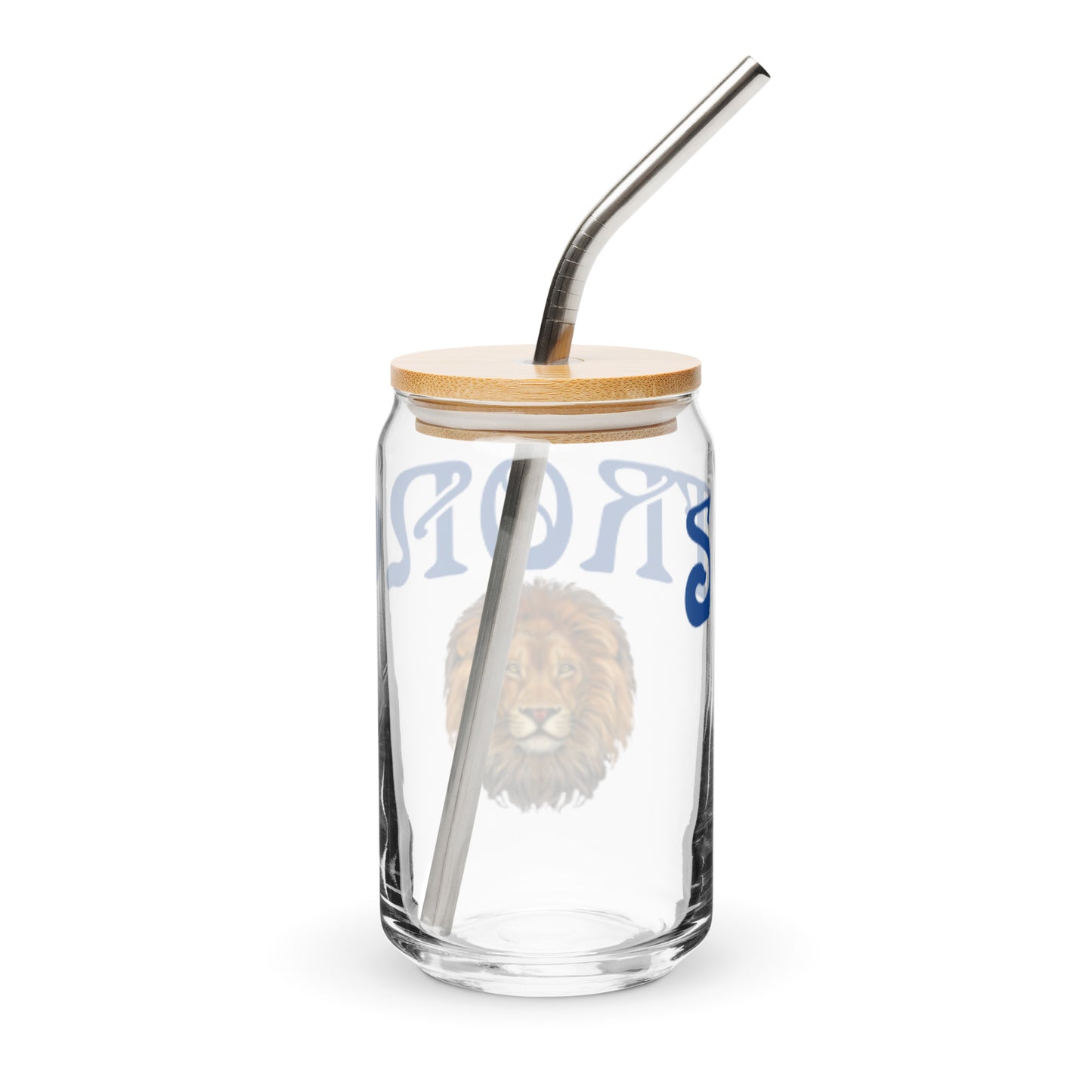 “STRONG” Can-Shaped Glass W/Blue Font