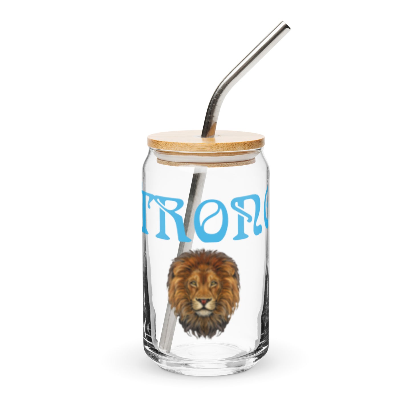 “STRONG”Can-Shaped Glass W/SkyBlue Font