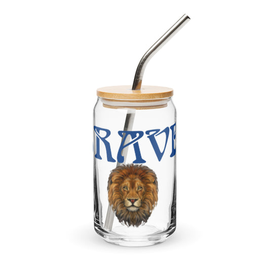 “BRAVE”Can-Shaped Glass W/Blue Font