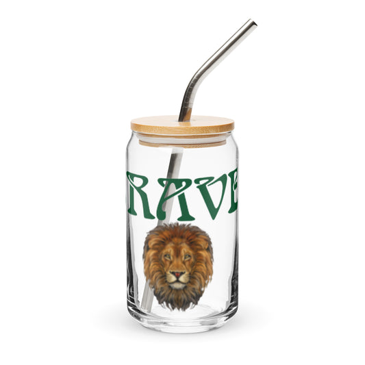 “BRAVE”Can-Shaped Glass W/Green Font