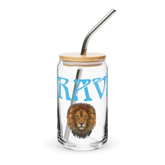 “BRAVE”Can-Shaped Glass W/SkyBlue Font