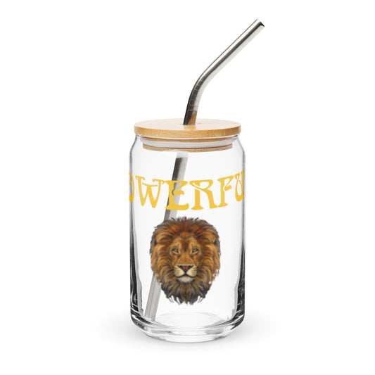 “POWERFUL”Can-Shaped Glass W/Yellow Font