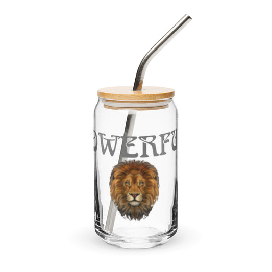 “POWERFUL”Can-Shaped Glass W/Grey Font