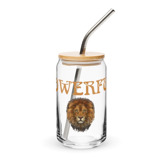 “POWERFUL”Can-Shaped Glass W/Fawn Font