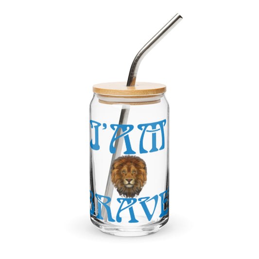 “I’AM BRAVE!”Can-Shaped Glass W/Blue Font