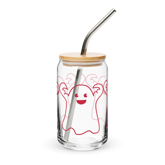 “HALLOWEEN GHOST! Can-Shaped Glass W/Red Font