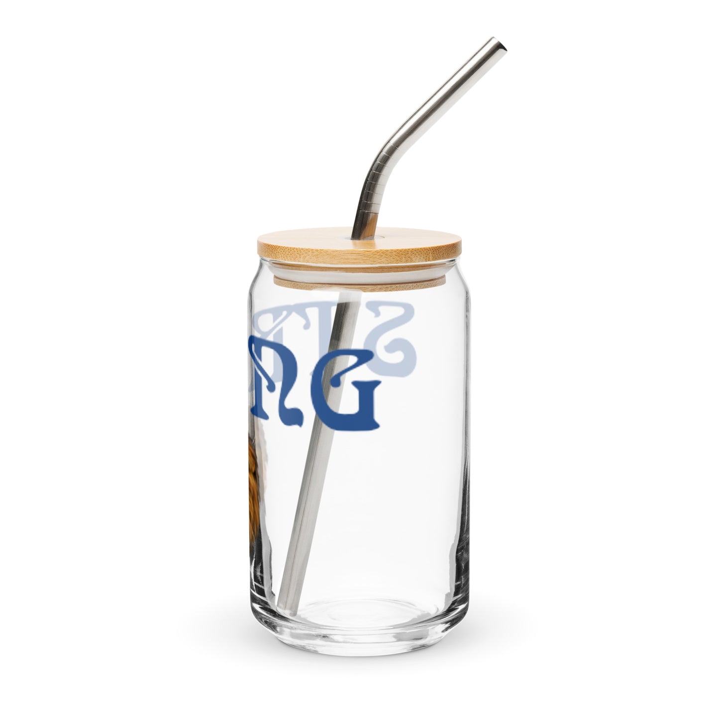 “STRONG” Can-Shaped Glass W/Blue Font