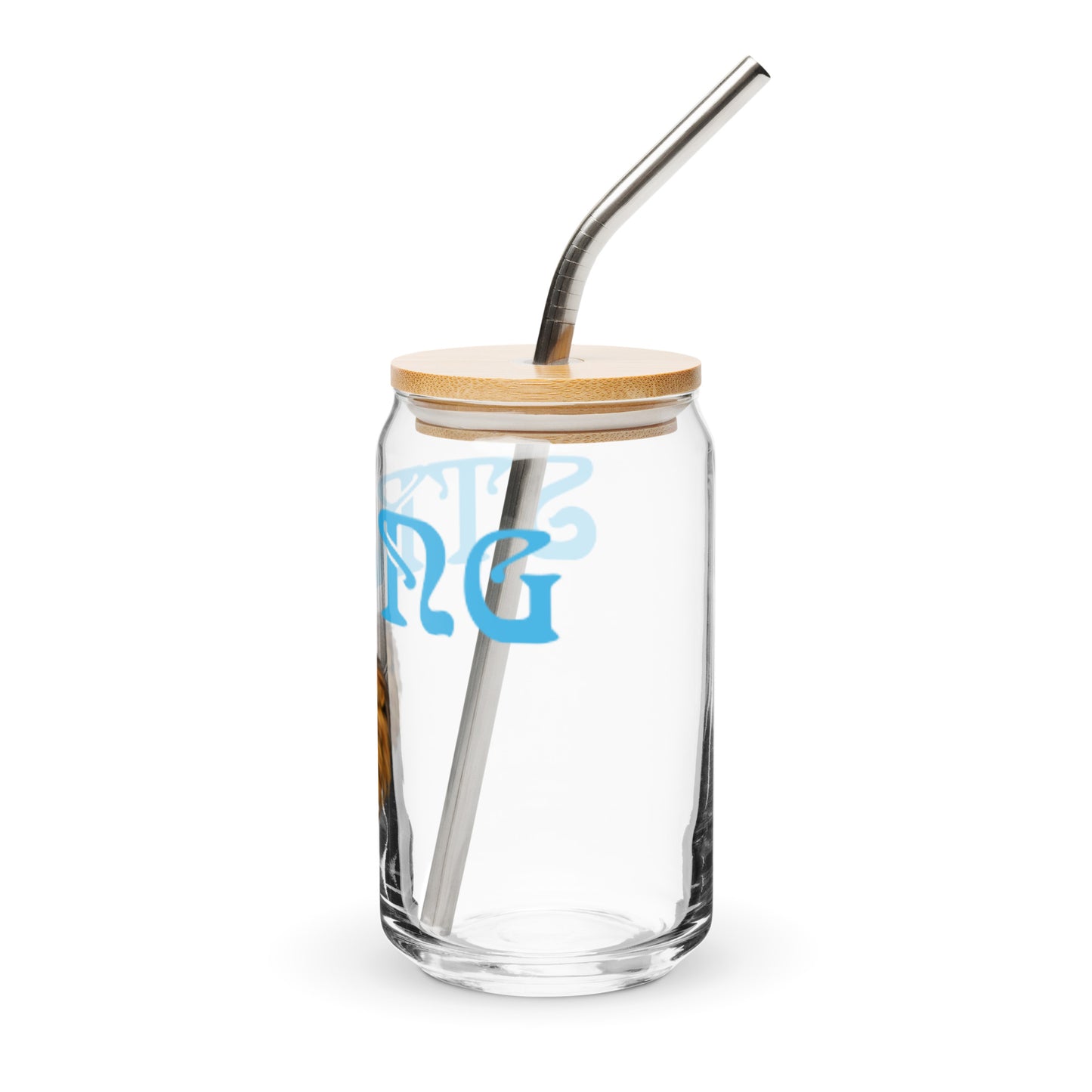 “STRONG”Can-Shaped Glass W/SkyBlue Font