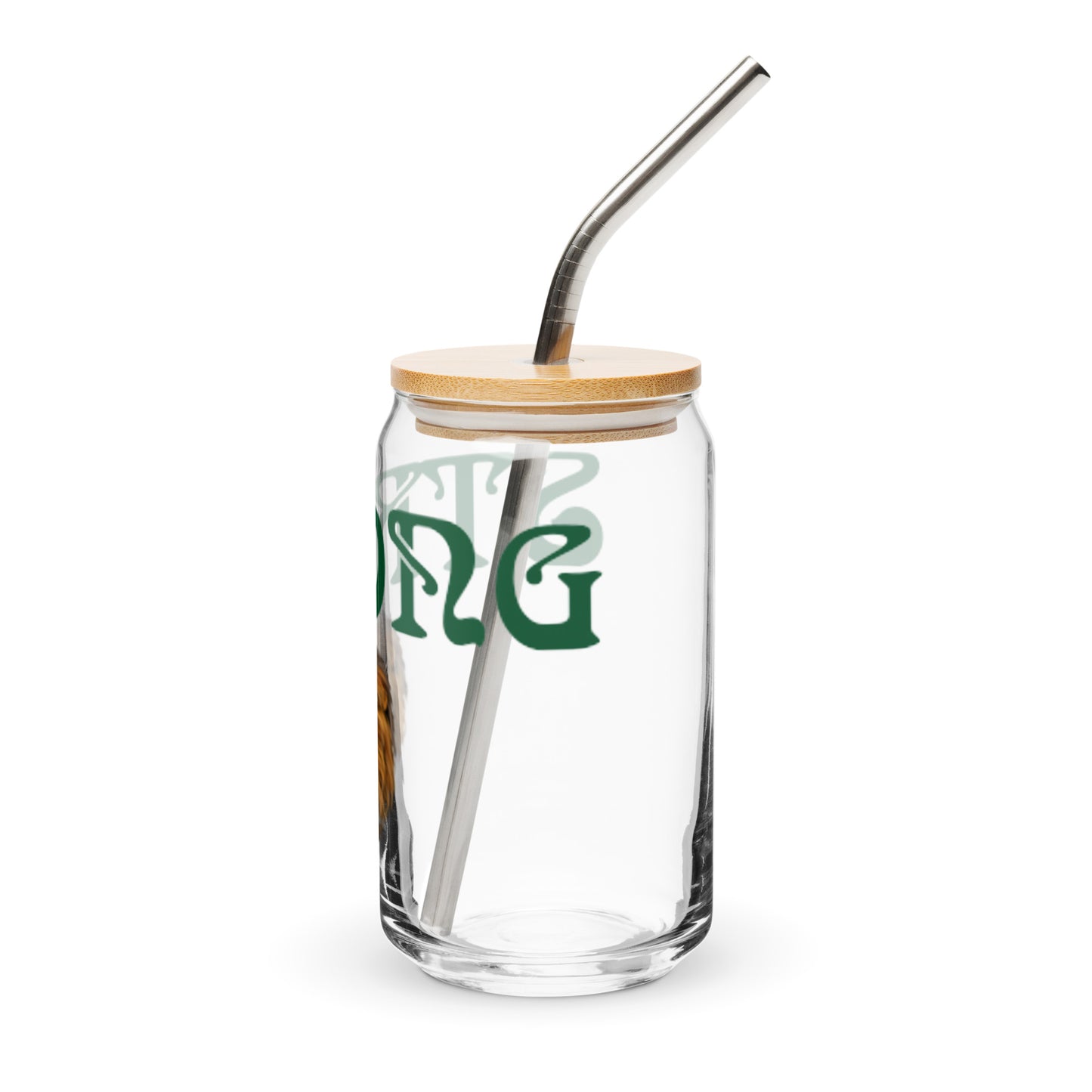 “STRONG”Can-Shaped Glass W/Green Font