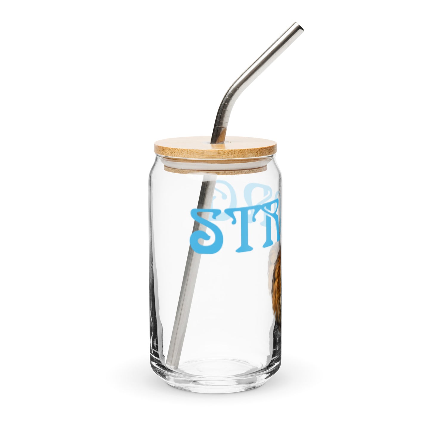 “STRONG”Can-Shaped Glass W/SkyBlue Font