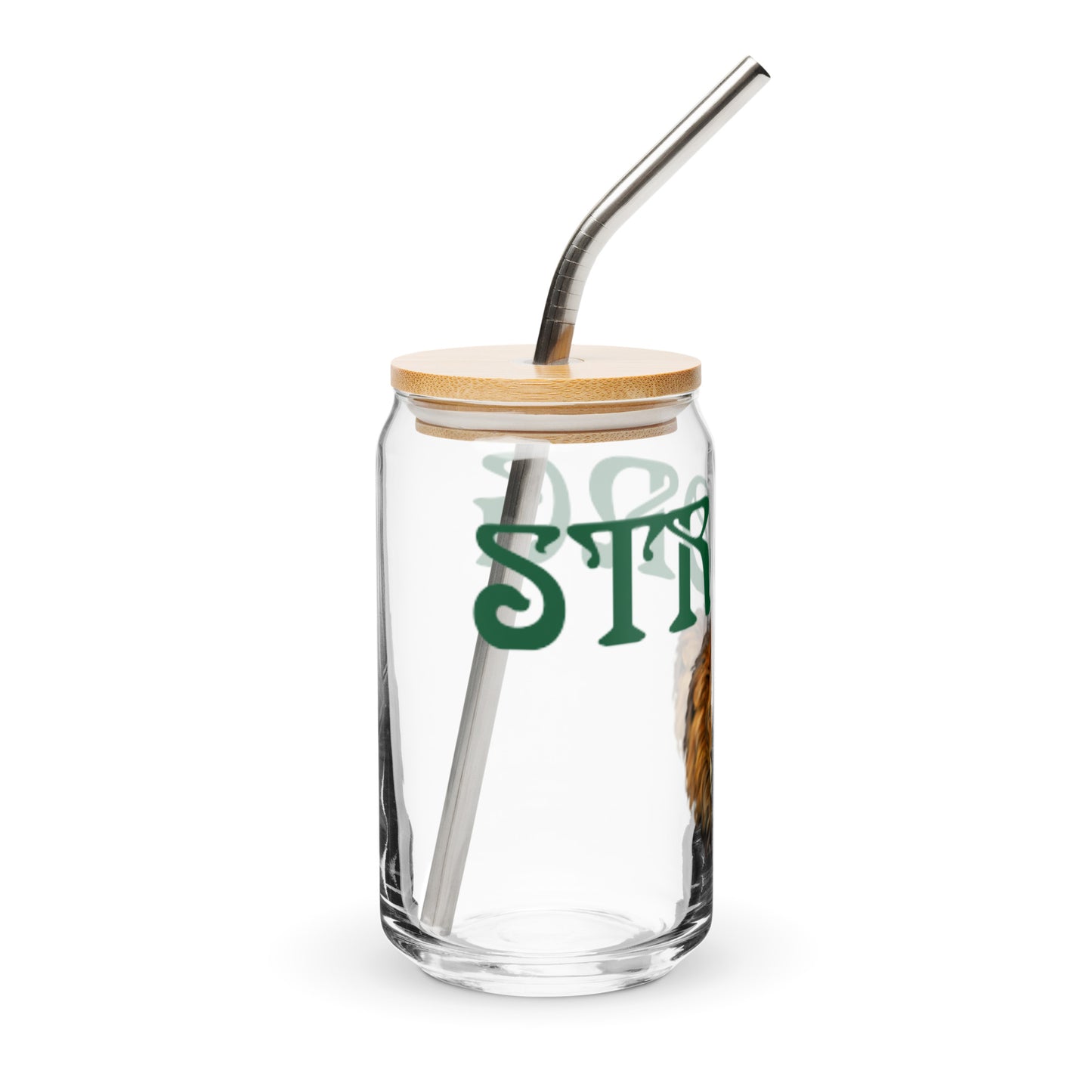 “STRONG”Can-Shaped Glass W/Green Font