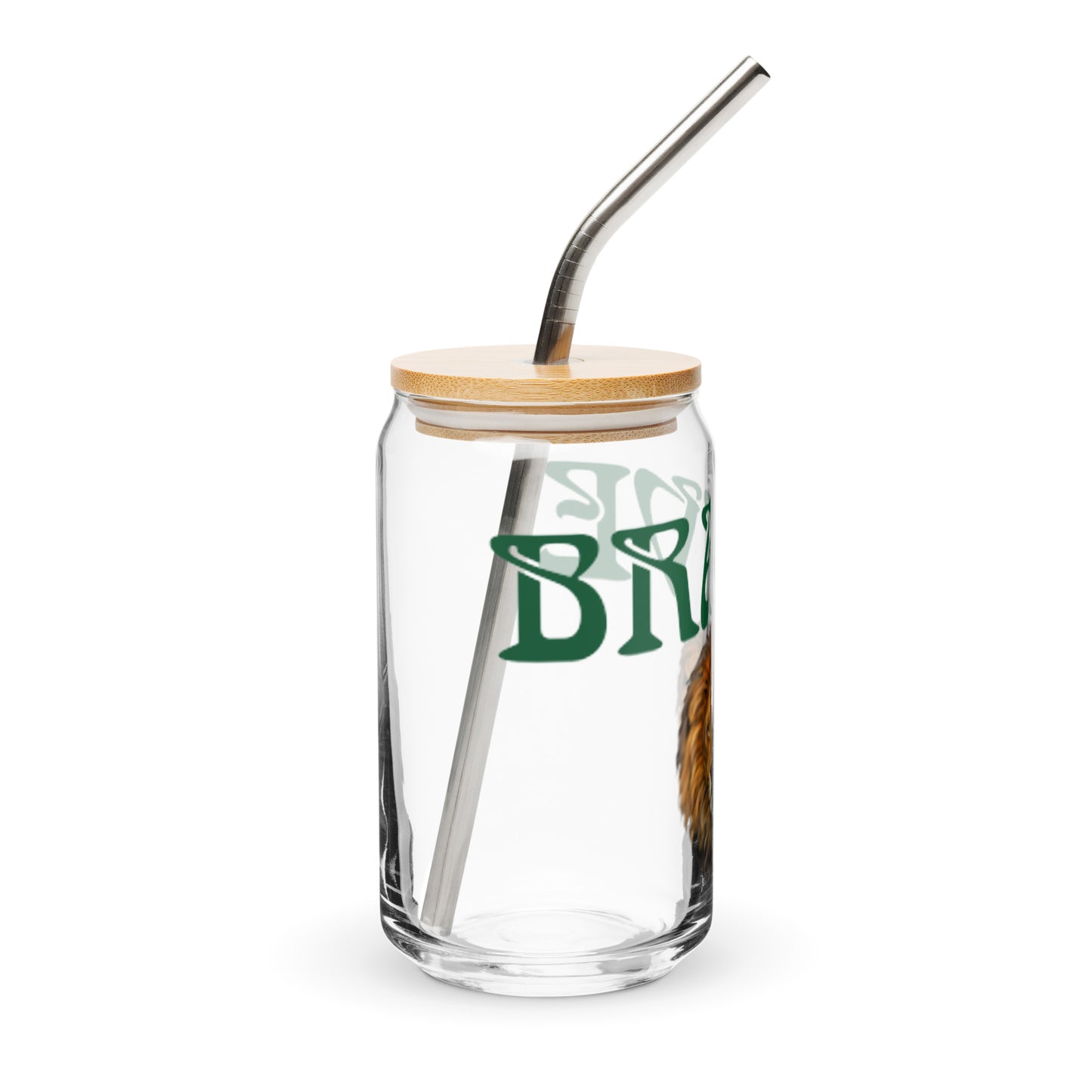 “BRAVE”Can-Shaped Glass W/Green Font