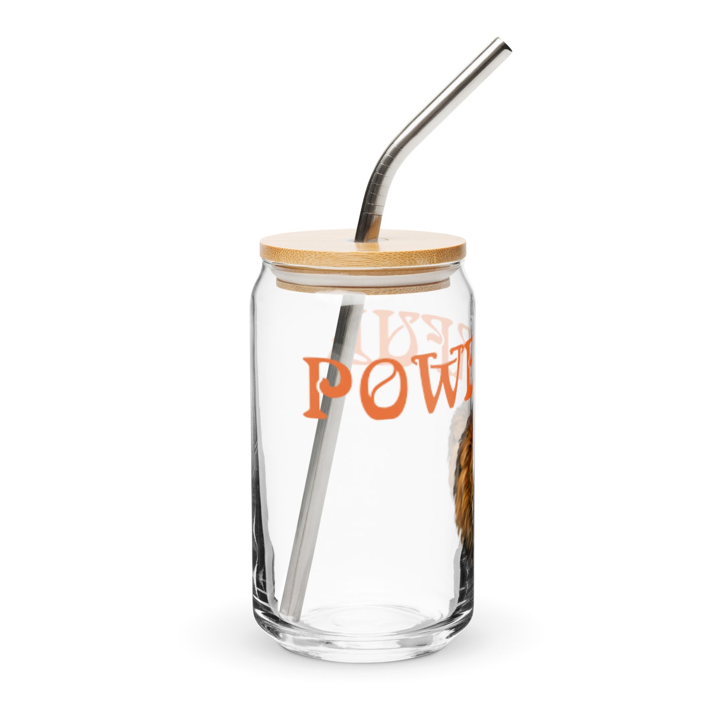 “POWERFUL”Can-Shaped Glass W/Orange Font