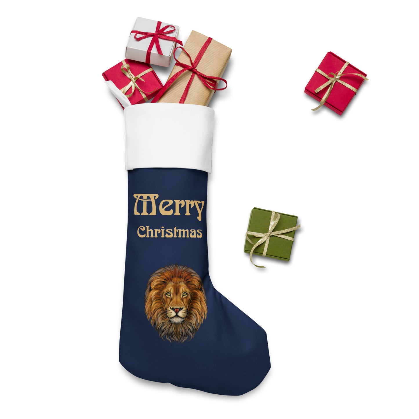 “Navy”Christmas Stocking W/Fawn Font