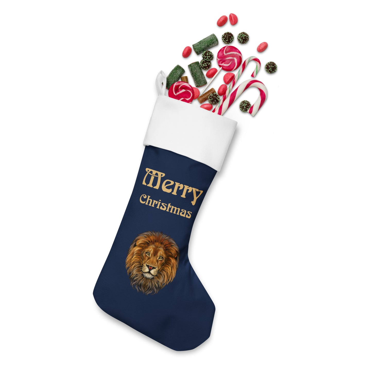 “Navy”Christmas Stocking W/Fawn Font