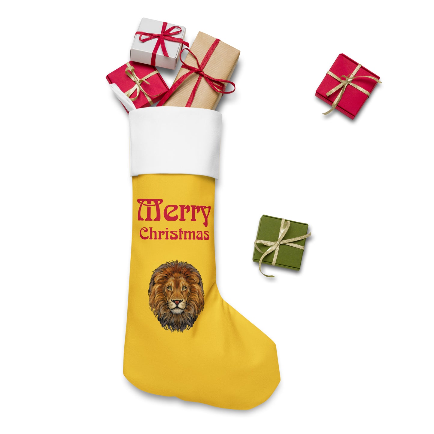 “Yellow”Christmas Stocking w/Red Font