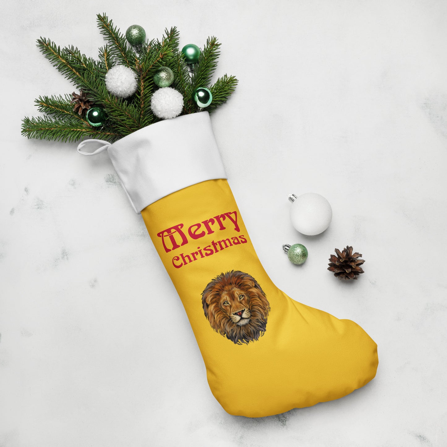 “Yellow”Christmas Stocking w/Red Font