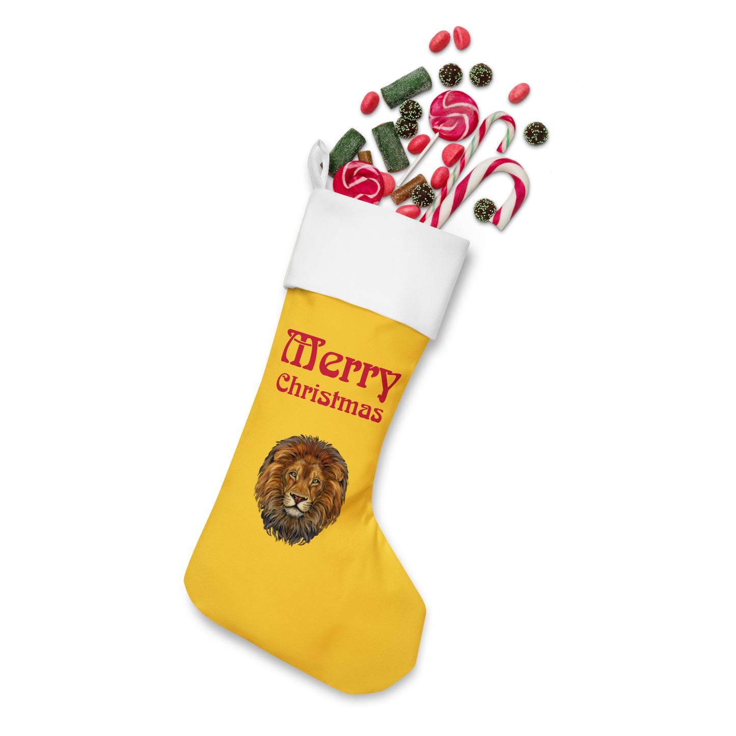 “Yellow”Christmas Stocking w/Red Font