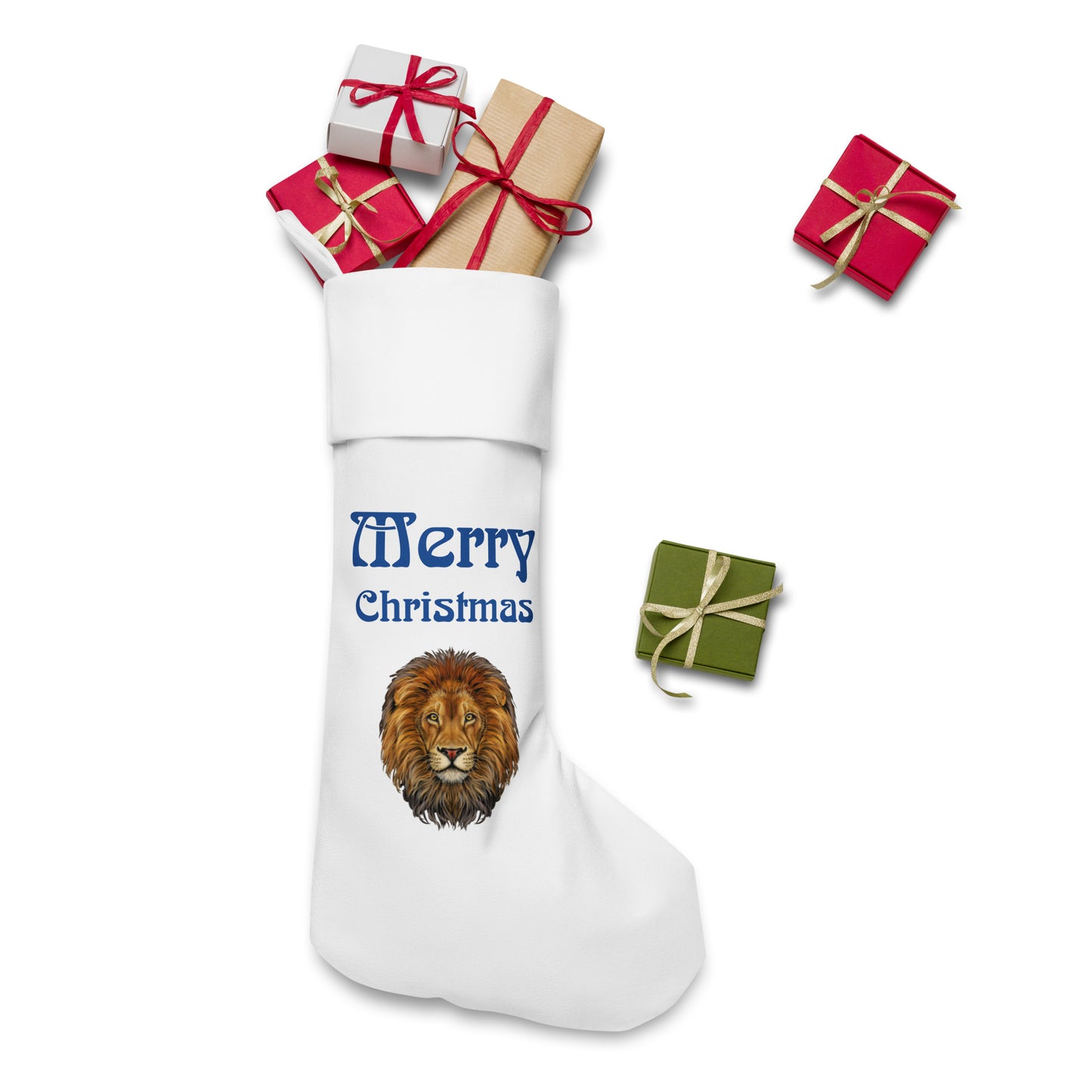 “White”Christmas Stocking W/Blue Font