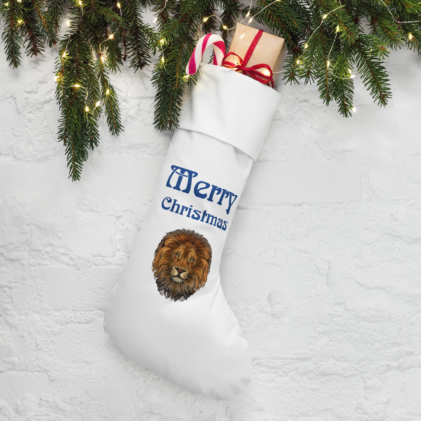 “White”Christmas Stocking W/Blue Font