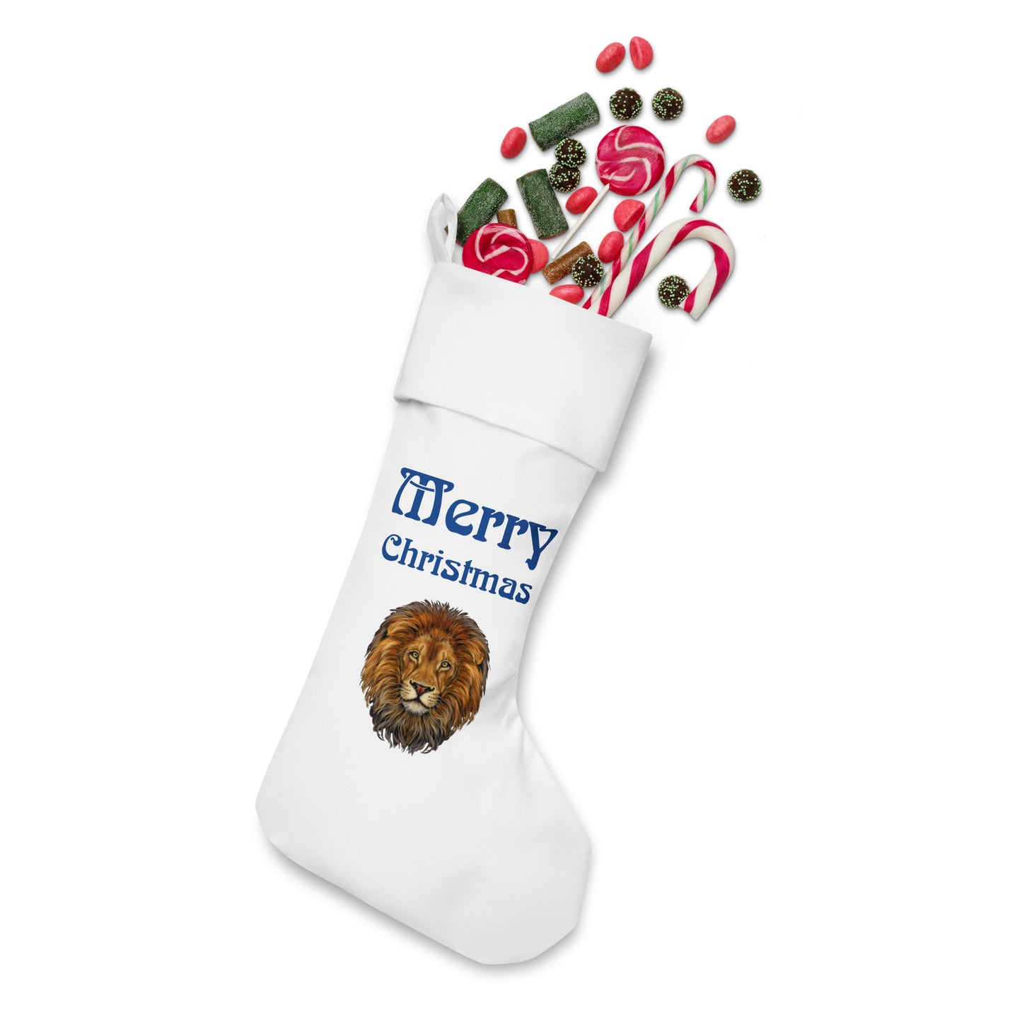 “White”Christmas Stocking W/Blue Font