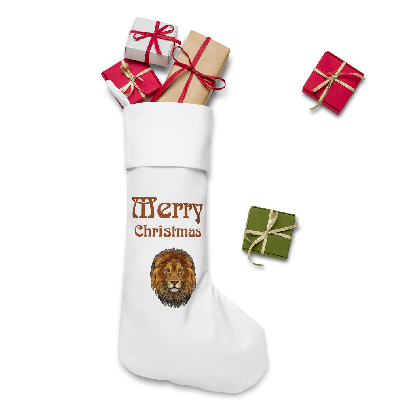 “White”Christmas Stocking W/Brown Font