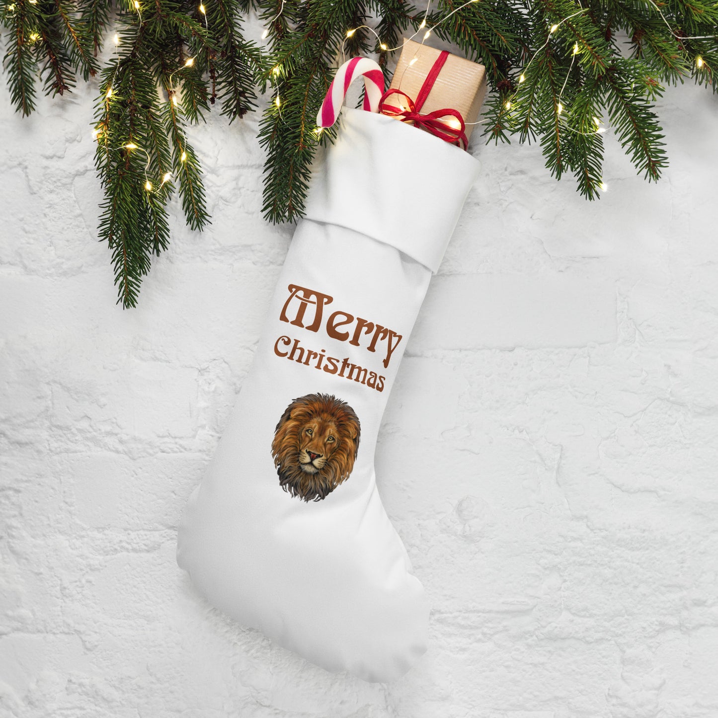 “White”Christmas Stocking W/Brown Font