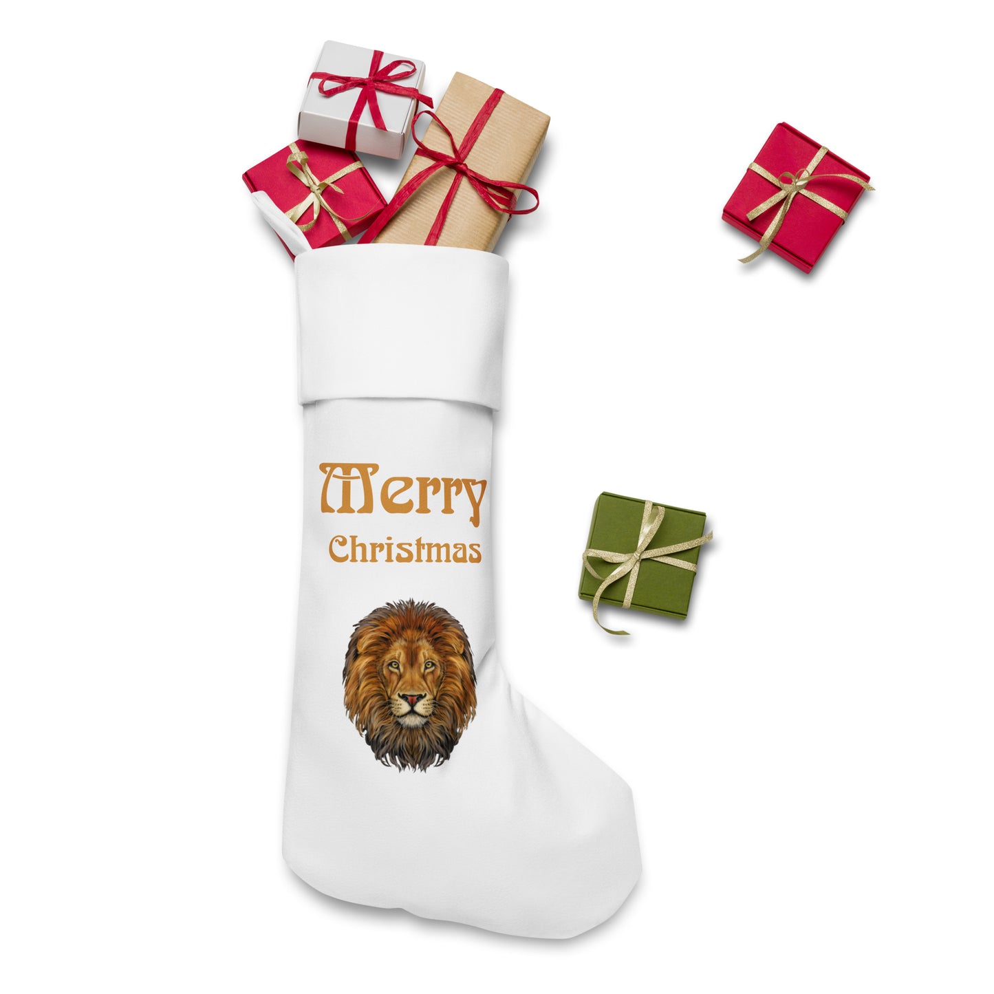 “White”Christmas Stocking W/Bronze Font