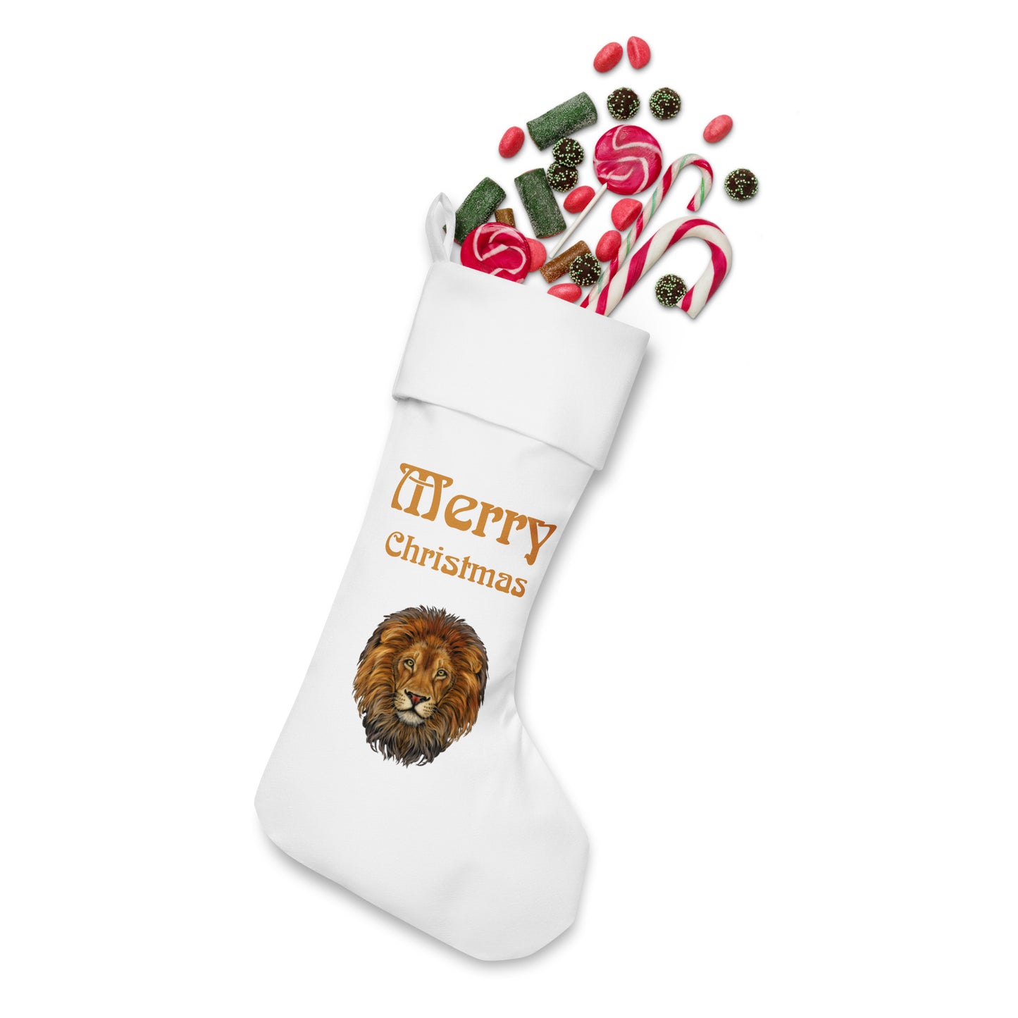 “White”Christmas Stocking W/Bronze Font