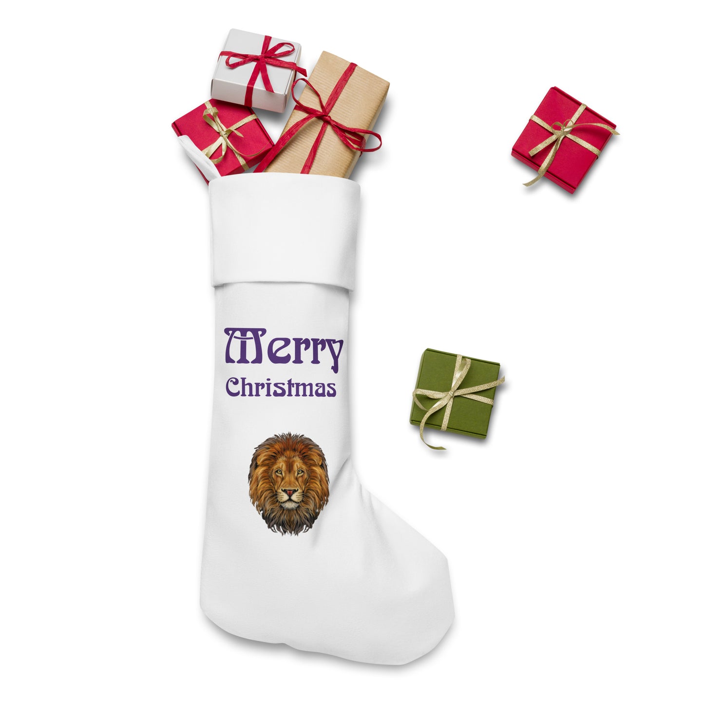 “White”Christmas Stocking W/Purple Font