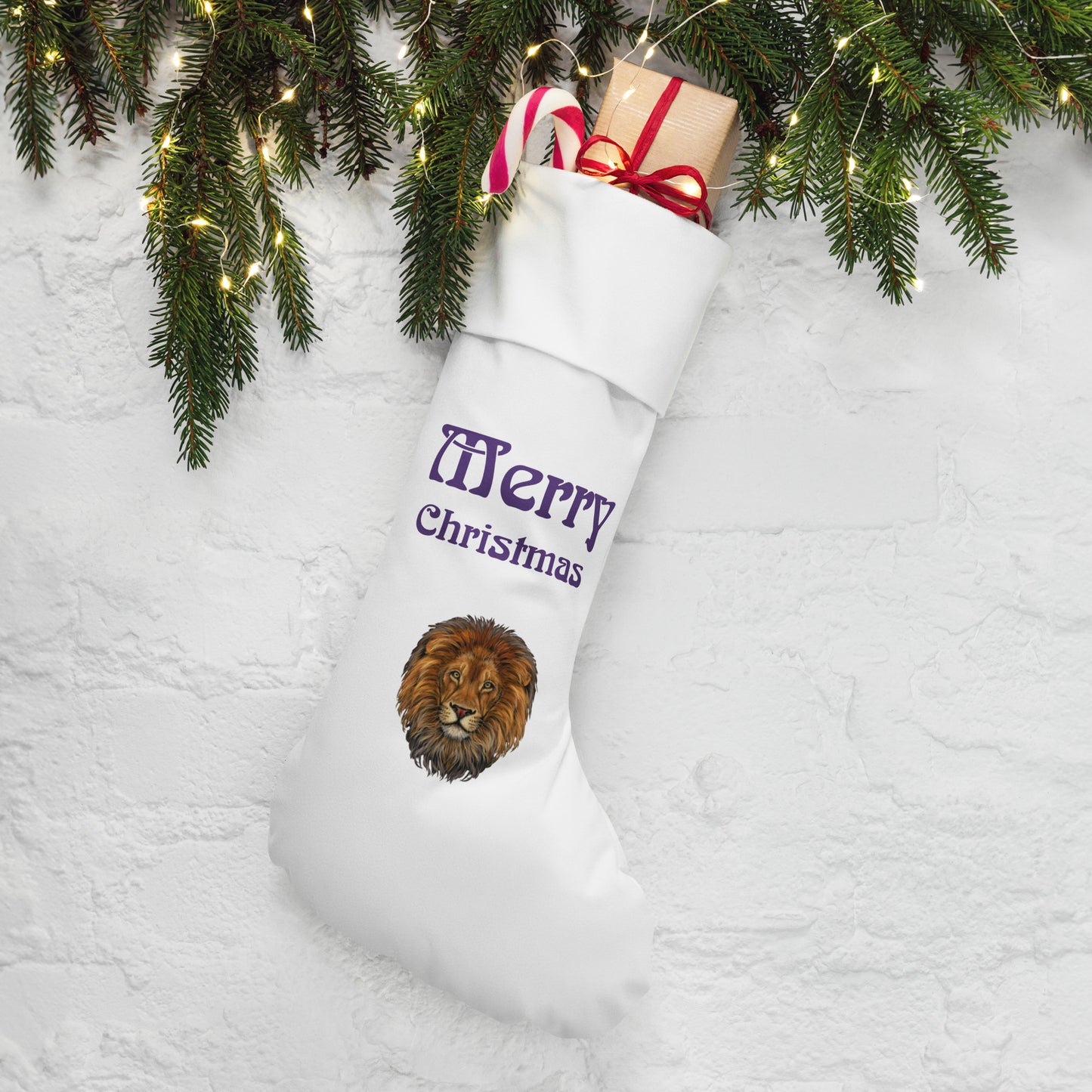 “White”Christmas Stocking W/Purple Font